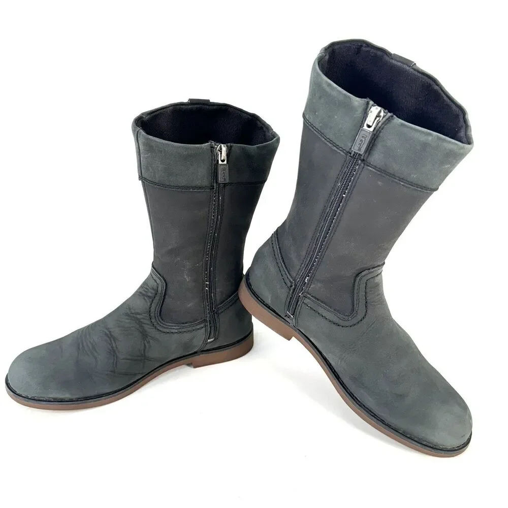 Ugg Australia Womens Black 1008798K Fern Leather Riding Boots Size 4